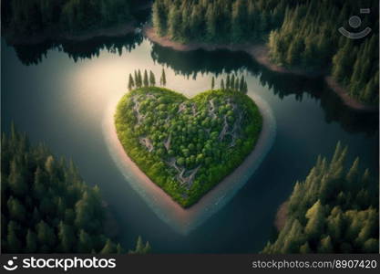 Beautiful aereal view of a meander with heart shape. Love of nature concept. Generative AI