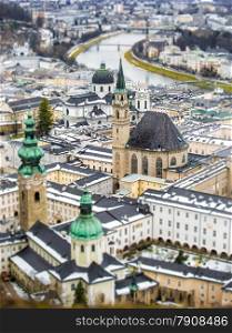 Beautiful aerial photo on tilt shift lens of Salzburg, Austria
