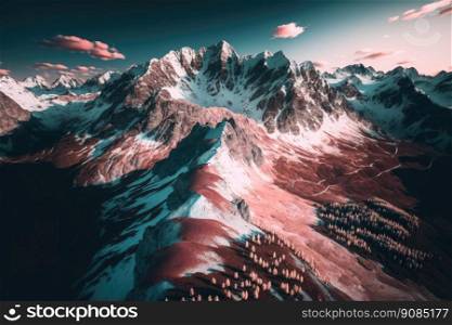 beautiful aerial shot of alpenstock mountains. Illustration Generative AI. beautiful aerial shot of alpenstock mountains. Illustration AI Generative