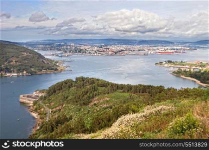 Beautiful aerial view of Ferrol estuary in Spain