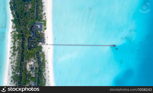 Beautiful aerial view of Maldives and tropical beach . Travel and vacation concept