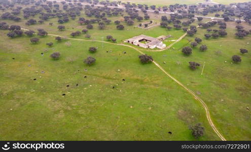 Beautiful aerial view of the coutryside in Extremadura