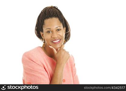 Beautiful african-american businesswoman isolated on white background.