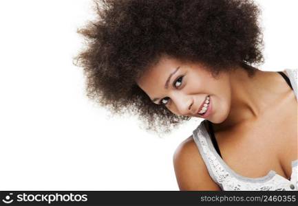 Beautiful african american woman looking to the camera, isolated on white background