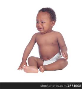 Beautiful african baby diapers crying isolated on a white background