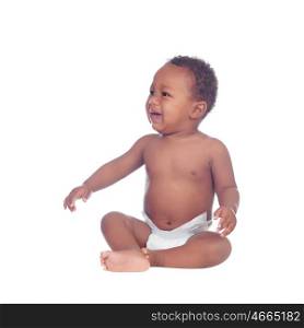 Beautiful african baby diapers crying isolated on a white background