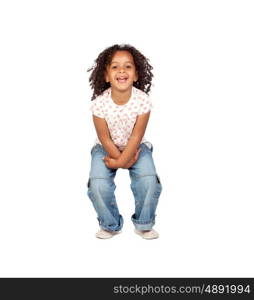 Beautiful african child with jeans isolated on a white background