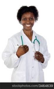 beautiful african woman doctor a over white background