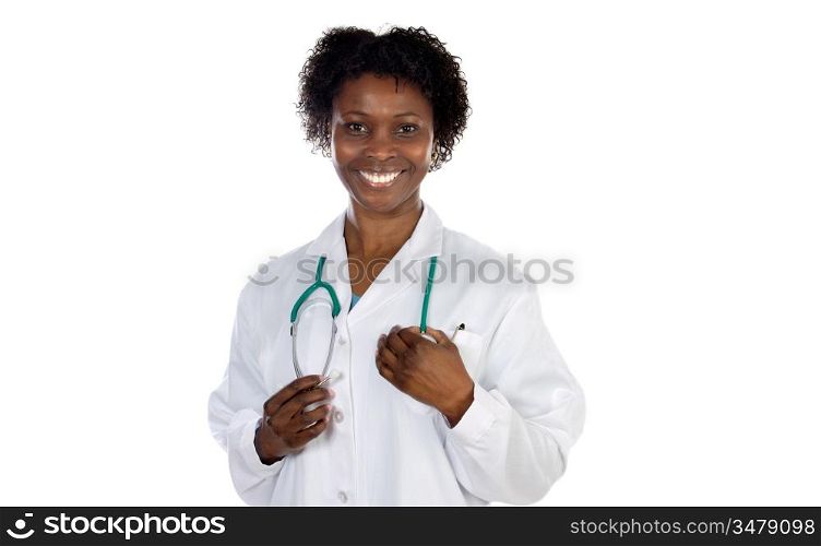Beautiful african woman doctor a over white background
