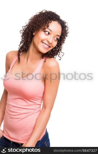 beautiful african woman posing over white background