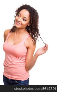 beautiful african woman posing over white background