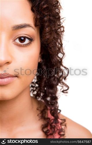 beautiful african woman posing over white background
