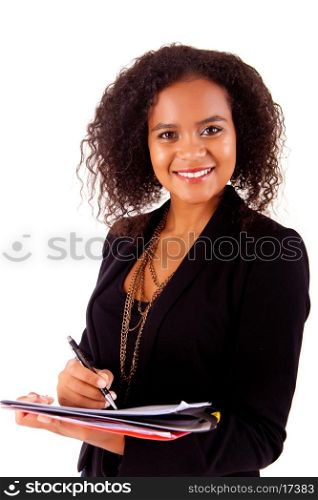 Beautiful african woman scheduling an appointment