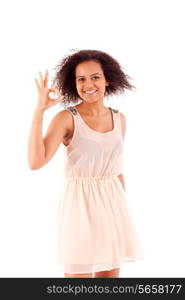 Beautiful afro woman doing ok sign