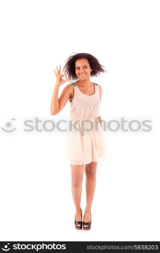 Beautiful afro woman doing ok sign