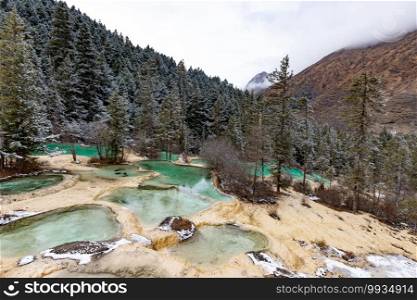 Beautiful amazing crystal pool in Huanglong Valley
