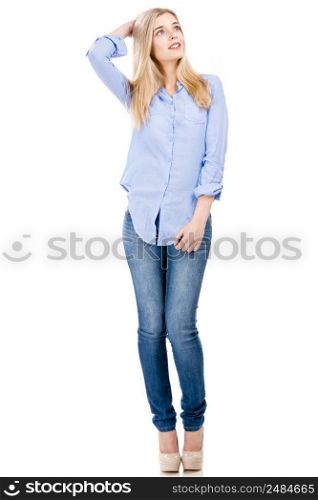 Beautiful and attractive fashion woman posing, isolated over white background