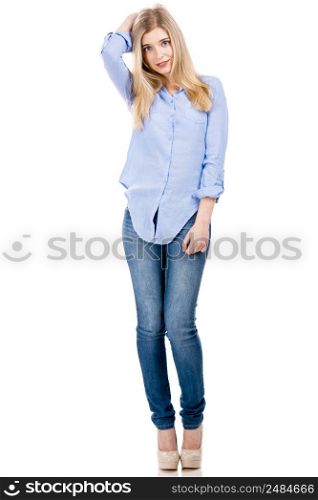 Beautiful and attractive fashion woman posing, isolated over white background