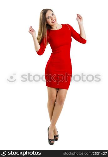 Beautiful and attractive woman with a sexy dress, isolated on white background