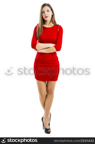 Beautiful and attractive woman with a sexy dress, isolated on white background