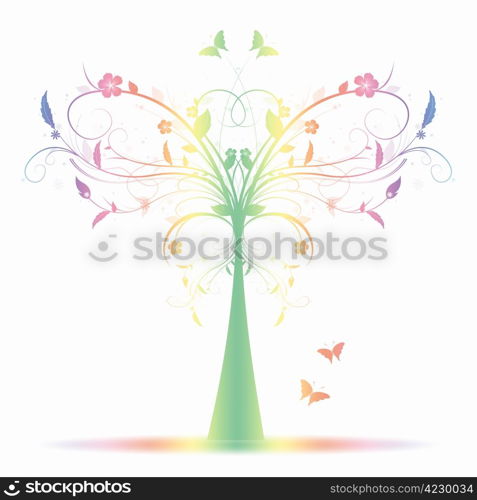 Beautiful and colorful art tree and butterfly