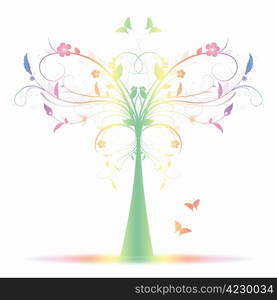 Beautiful and colorful art tree and butterfly