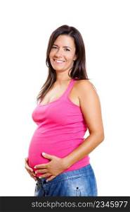 Beautiful and happy pregnant woman isolated oin white