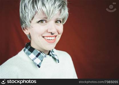 Beautiful and happy woman with gray hair