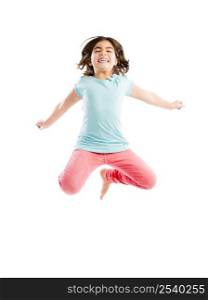 Beautiful and happy young girl jumping
