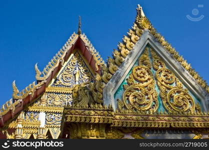 beautiful and ornate gable of a temple in Thailand