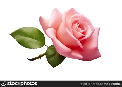 Beautiful and photorealistic, pink flower blossom isolated on white background. Rose, bloom, plant. Close-up view. Cut out element. Generative AI. Beautiful and photorealistic, pink flower blossom isolated on white background. Rose, bloom, plant. Close-up view. Cut out element. Generative AI.