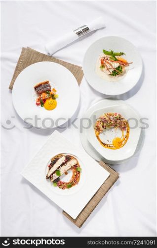 Beautiful and tasty food on a plate, exquisite dish, creative restaurant meal concept