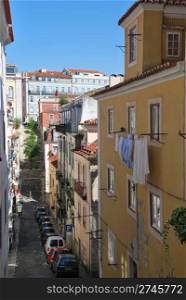 beautiful and traditional view of antique buildings in Lisbon, Portugal