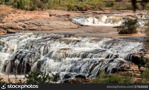 Beautiful and tranquil landscapes of Madagascar with multiple levels of small waterfalls