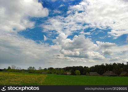 beautiful apring landscape with blue sky and nice clouds