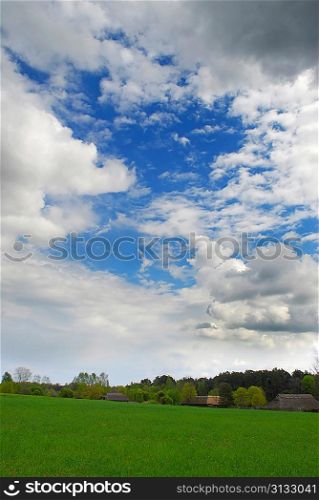 beautiful apring landscape with blue sky and nice clouds