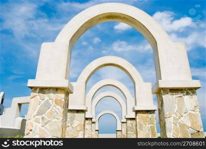 beautiful architecture, winding corridor with arch door decoration in the park