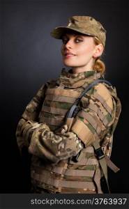 Beautiful army girl isolated on a white