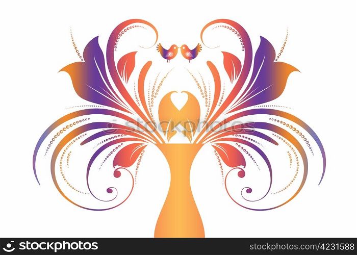 Beautiful art floral and birds isolated on white background
