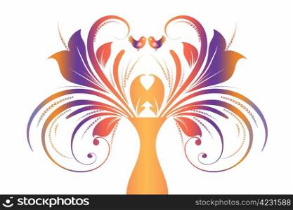 Beautiful art floral and birds isolated on white background