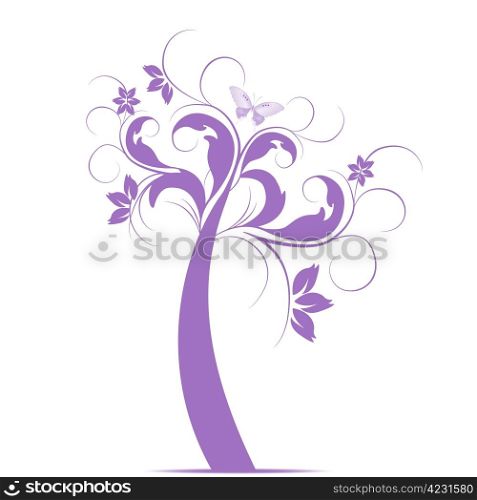 Beautiful art tree and butterfly isolated on white background