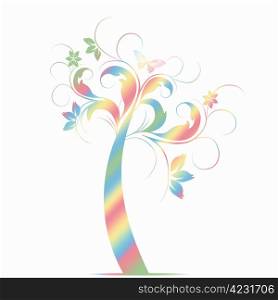 Beautiful art tree and butterfly isolated on white background