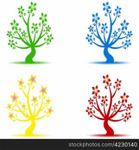 Beautiful art trees coloection on white background
