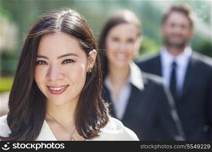 Beautiful Asian Business woman and interracial group of business men &amp; women, businessmen and businesswomen team
