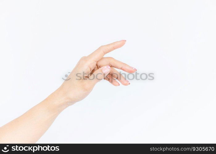 Beautiful asian woman hand isolated on white background, Empty open woman hand on white background, Female hand on white background.