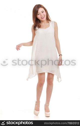 Beautiful Asian woman in white dress smiling