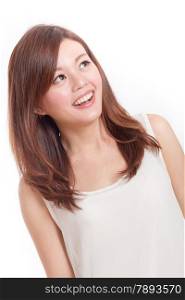 Beautiful Asian woman in white dress smiling