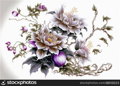 beautiful auspicious flowers are blossoming isolate in white background