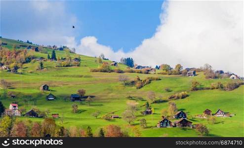 beautiful autumn day, Switzerland. Alps Mountains in the sunny day