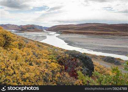 Beautiful autumn landscape. Beautiful autumn landscape in Greenland with river and mountains